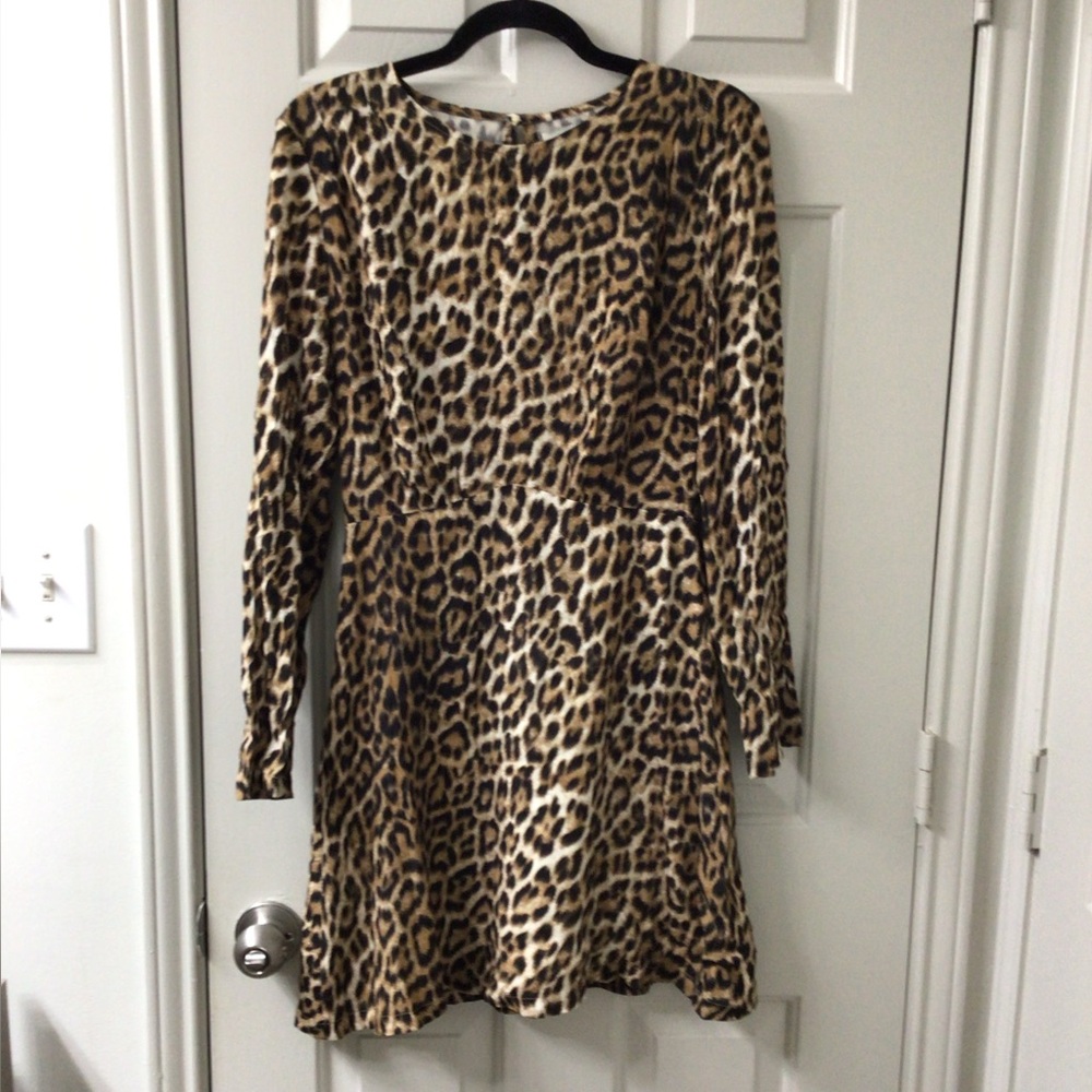 FRNCH Animal Print Long Sleeve Dress